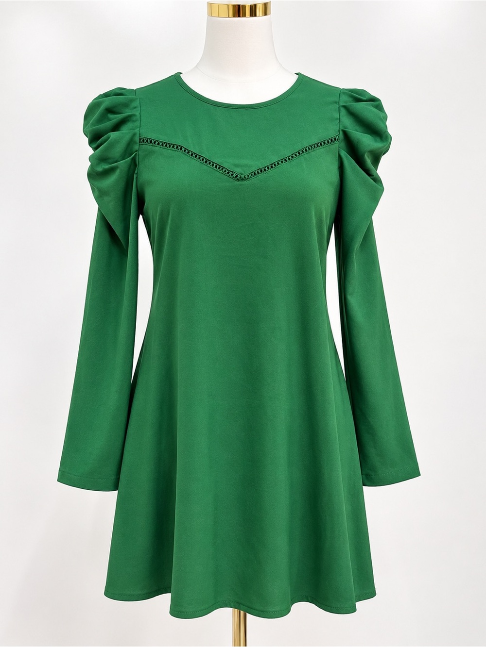 SHEIN Emerald Green Puff-Sleeve A-Line Dress